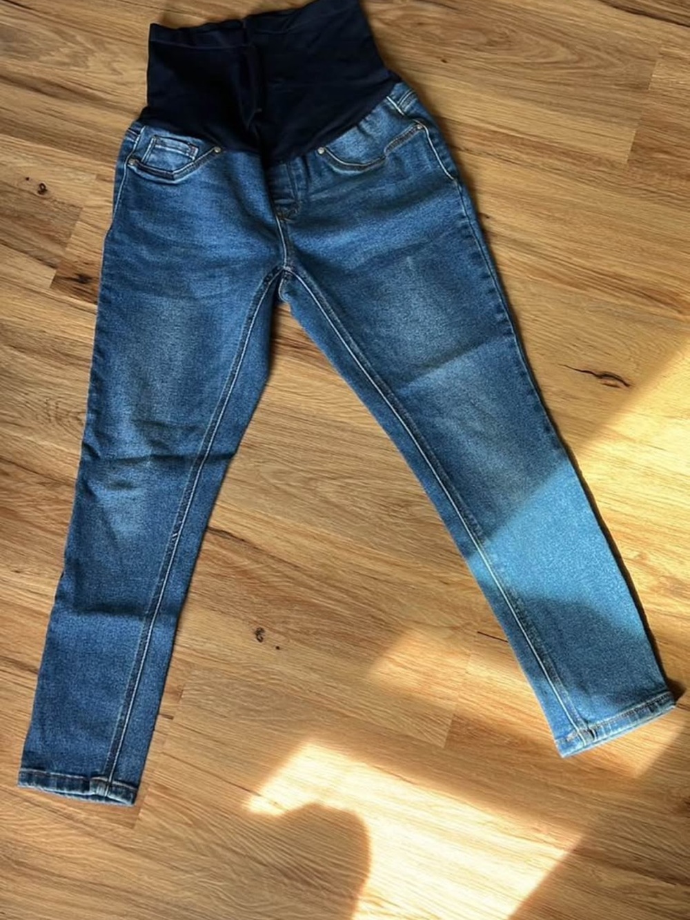 Maternity Skinny Jeans in Dark Blue with Black Stretch Waistband